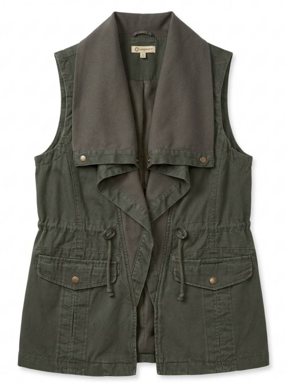 🔹️Democracy Olive Shawl Draped Collar Cargo Sleeveless Utility Vest Jacket Smal